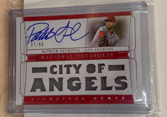 2020 Panini Patrick Sandoval signature, names, player worn material and autographed baseball card