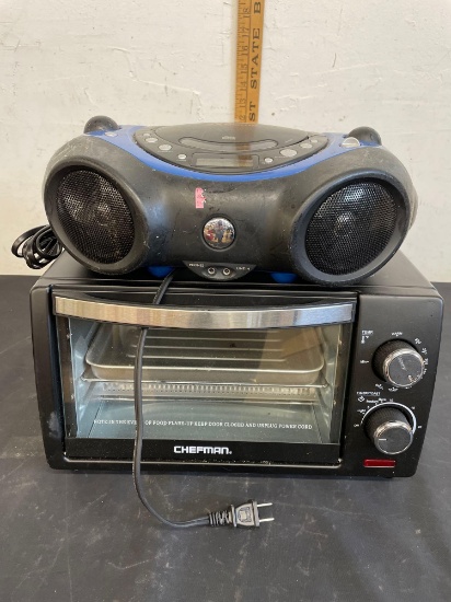 Chefman toaster and Memorex portable CD player with AM/FM Stereo Radio