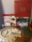 guitar book and DVD set, crystal bowl, sketchpad, and antique album