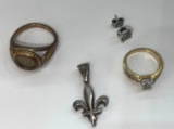 Both rings marked but can make out plus sterling earring and 925 pendant