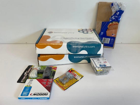 hole screws, starter handle, staples and mold testing kit