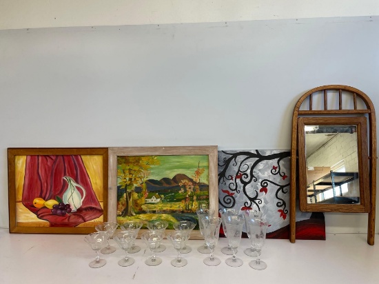 Paint frames, mirror, crystal glasses