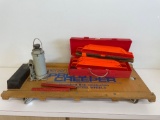 reflective triangle emergency, hydraulic bottle jack and pro style creeper