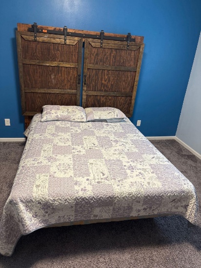 wooden bed frame & bed