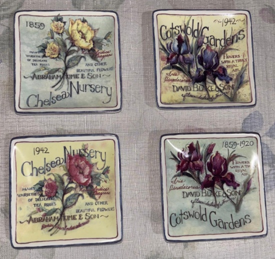 4 English Garden Susan Winger Square Ceramic Mini Plates Coasters