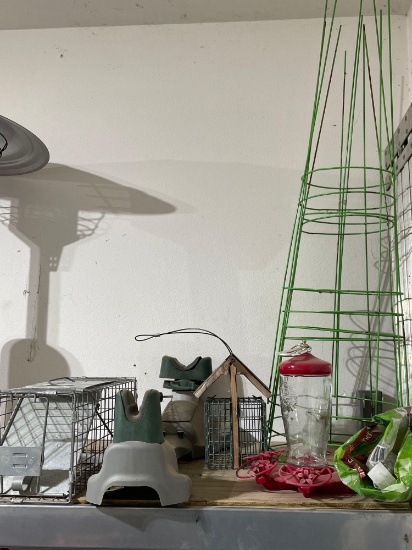 Small live animal cage, bird feeders and miscellaneous