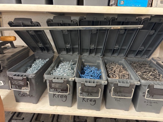 5 storage boxes with fasteners