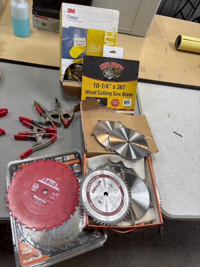 Metal spring clamps, earplugs & saw blades