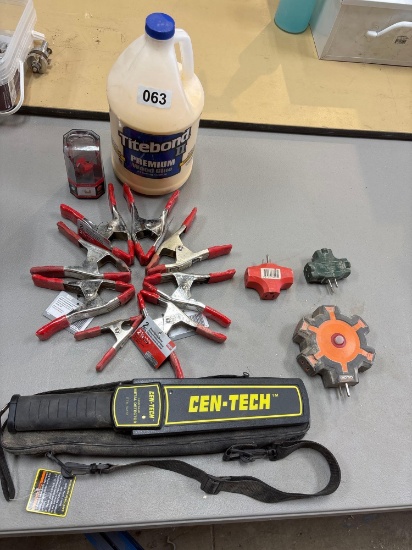 Cen-Tech Metal Detector, Metal spring clamps, Tightbond premium wood glue, Mortising Bit & plug