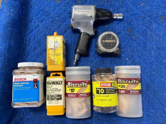 Husky Impact Wrench 1/2-inch, Plate joining biscuits, dual cutting edges & tape measure