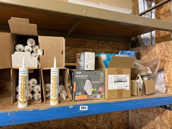 caulk, led lights, shelf contents