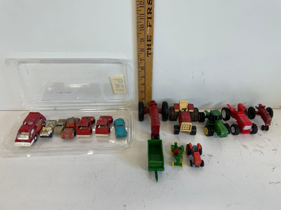 Metal tractors and cars