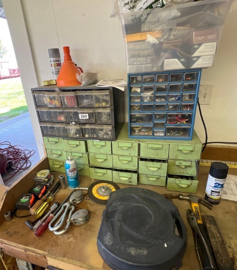 Metal and plastic parts boxes with miscellaneous tools/parts screws