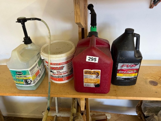 gas and oil can. Lubricating oil, bait, and tire sealer (used)