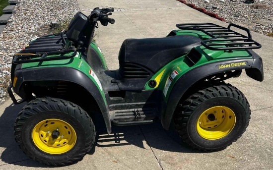 John Deere 500 Buck 4 wheeler model MOFGTA5010511 with 1349 miles runs and drives needs battery.