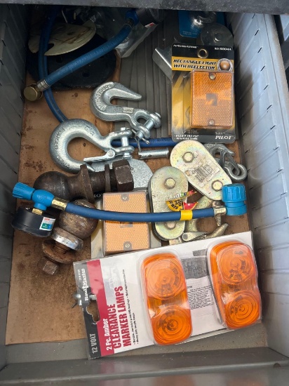 Drawer with hitch balls, chain ends, marker lamps plus