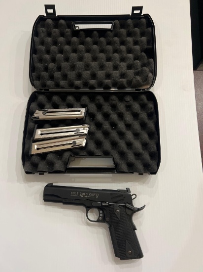 Colt Gold Cup trophy 22 hand gun with 3 clips and case