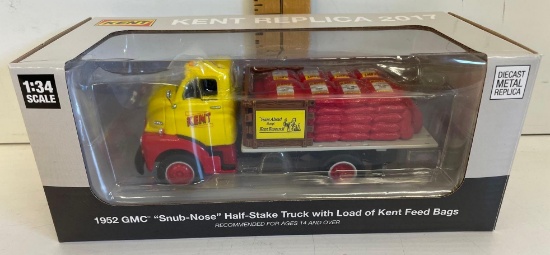 Kent Replica 2017 1952 GMC snub- nose Half a stake truck with load of Kent feeds bags