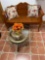 Bench and glass top table
