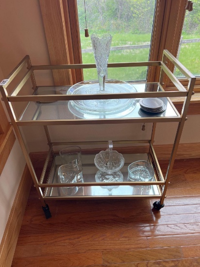 Bar cart with items pictured