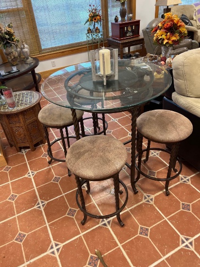 Glass top bar table with 4 stools