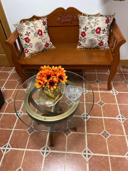 Bench and glass top table