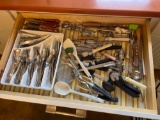 LOT full of utensils, measuring cups, pan, and silverware