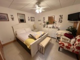 Queen Bed and bedroom furniture. Including all wall hanging and TV.