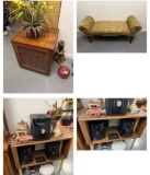 Bench, floral stand, stereo equipment and more
