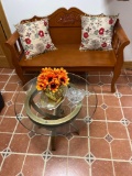 Bench and glass top table