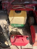 Sprayer, gas can and tables
