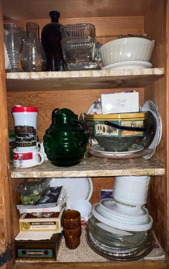 Cupboard contents - Corelle ware, marbles, more!
