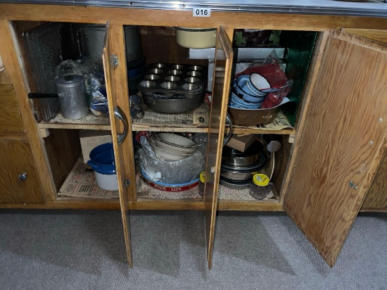 Basement kitchen bottom cupboards contents