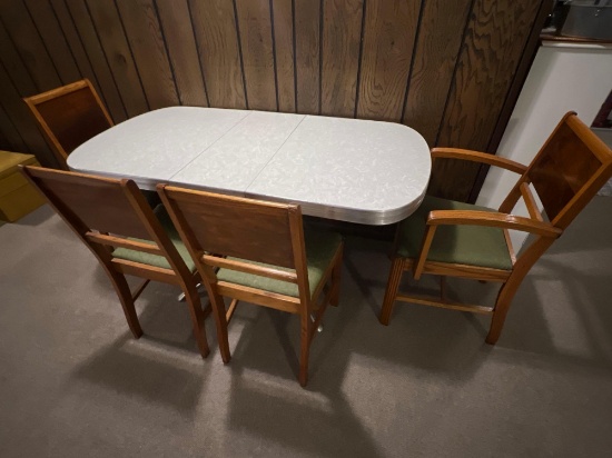 Vintage enamel top table with four chairs