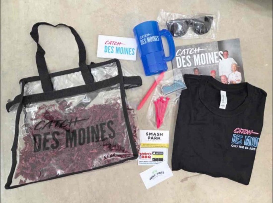 Kcb1 Catch Des Moines Swag Bag full of many surprise gifts including Jethro's BBQ FREE BONELESS