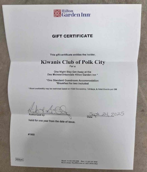 Kcb13 Hilton Garden Inn, Urbandale one night getaway stay with breakfast. Add coupon #14 below