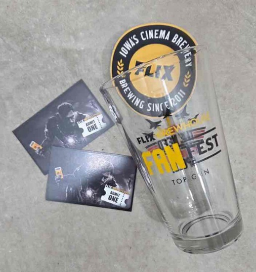 Kcb6 Two FLIX BREW HOUSE tickets plus glass mug