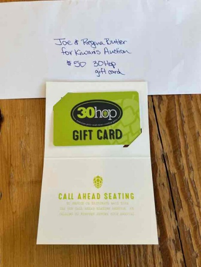 30 Hop $50.00 gift card