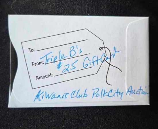 Kcb9 $25.00 Triple B's aka Brendon 'Bubbt' B, Johnston Restaurant gift certificate.