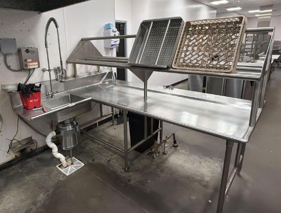 L" SHAPED SOILED DISHTABLE, 78"X96"X30" WIDE with insinkerator see pictures for specs