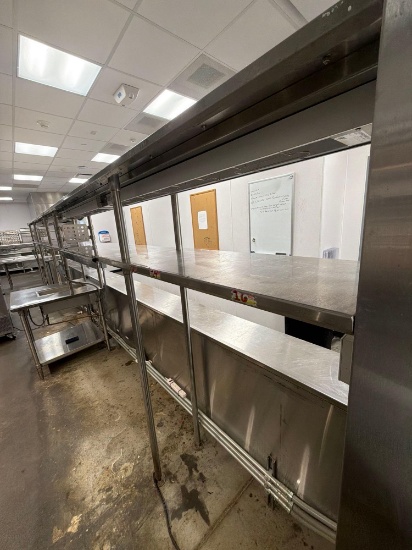 Overshelf, double, heavy duty, 264"W x 18"D, 16/300 stainless steel - with 4 HATCO GLO-RAY FOOD