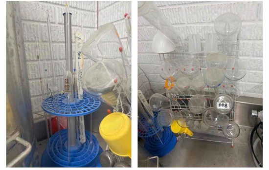 Test tubes and vials with storage rack