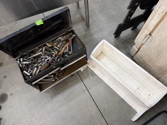 Tool box and Shelf tool box full of tools and sockets variety