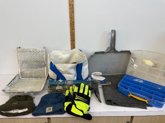CAULK GUN, WINTER HATS, DRYWALL TOOL