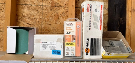 cabinet screws, nail gun nails, and sander circles