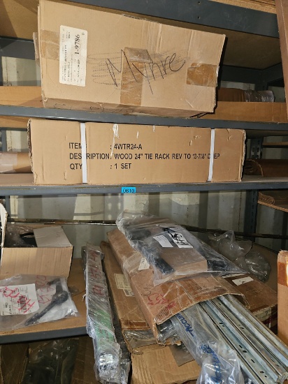 Shelf contents, wood tie rack, see all pictures