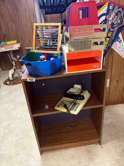 Vintage Office & School Supply Lot Casio Printing Calculator Abacus File Trays & Bookcase