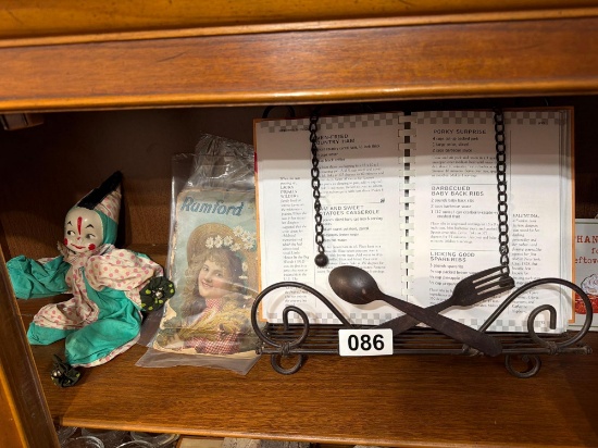 Vintage Doll, Miniature Wire Chair & Ephemera