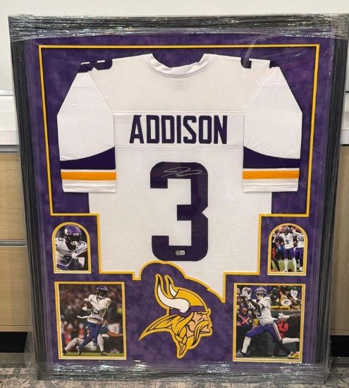 Jordan Addison Signed Minnesota Vikings Jersey - Professionally Framed - Beckett COA