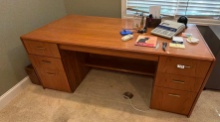 Large Wood-Tone Executive Desk, Approx. 72 x 30 Inches